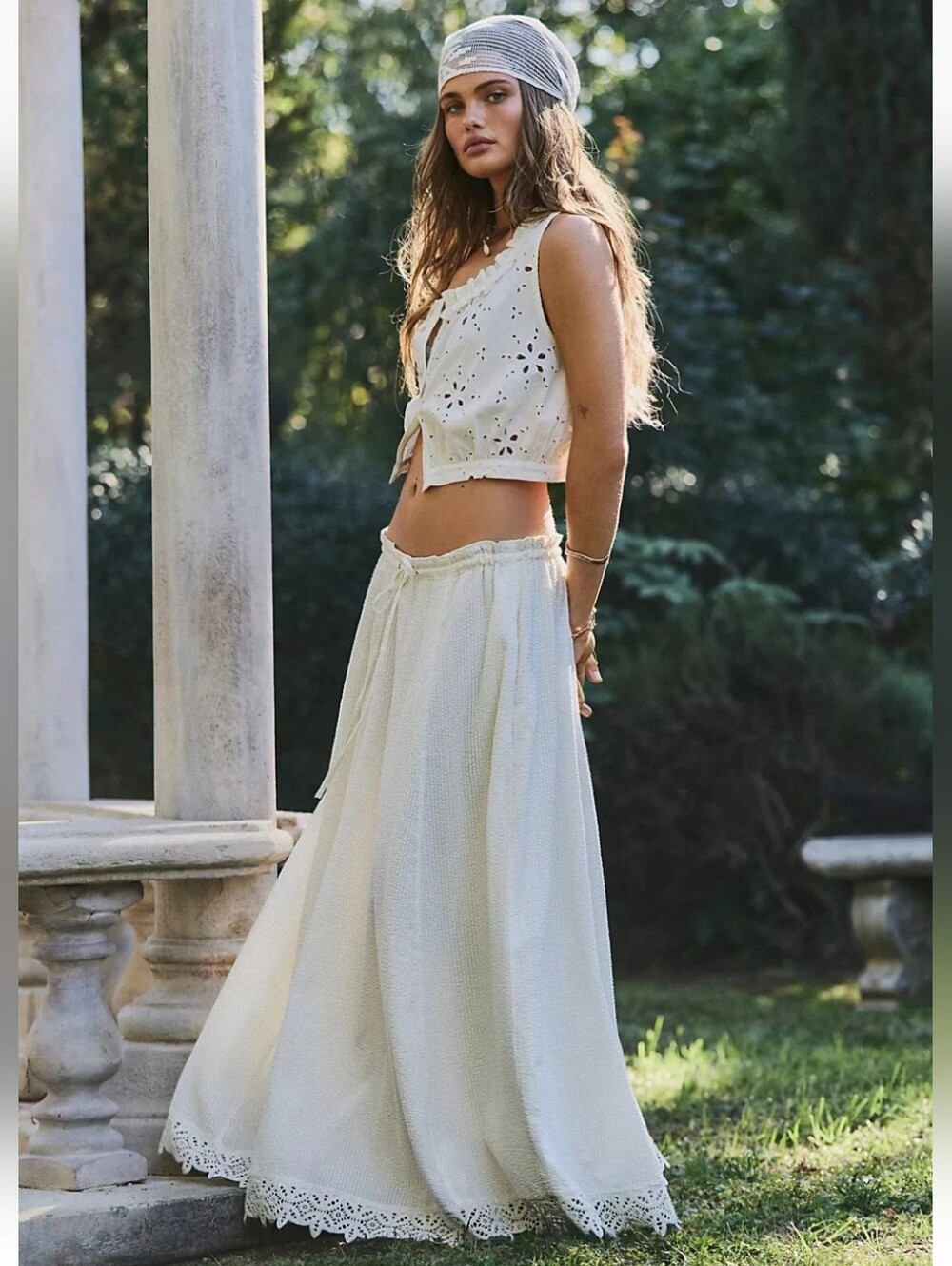 NWT Free People Madelyn Cotton Maxi Skirt Set – Sugar Swizzle – Large